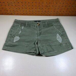 American Eagle womens solid olive distressed stretch chino shorts 00 EUC